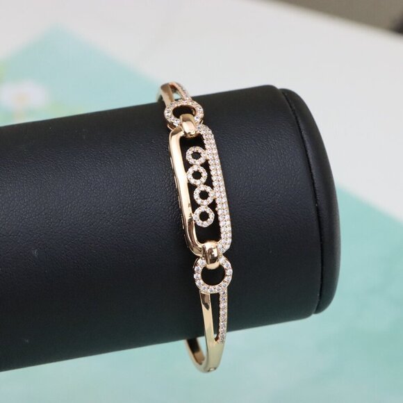 Elegant Rose Gold Bangle with Circle Accents and Crystal Detailing, XPBL0421 - Picture 7 of 11